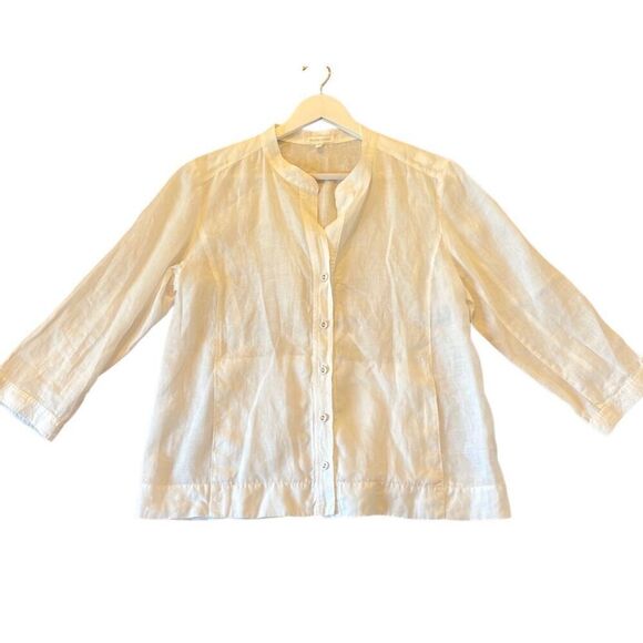 Eileen Fisher 100% Irish linen button front pocket blouse M - Picture 1 of 11